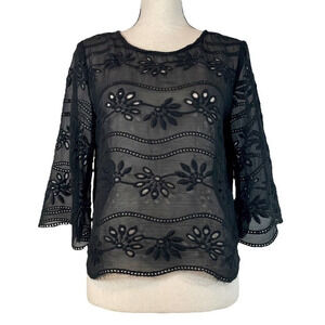 Jenn Flare Sleeve Eyelet Blouse
